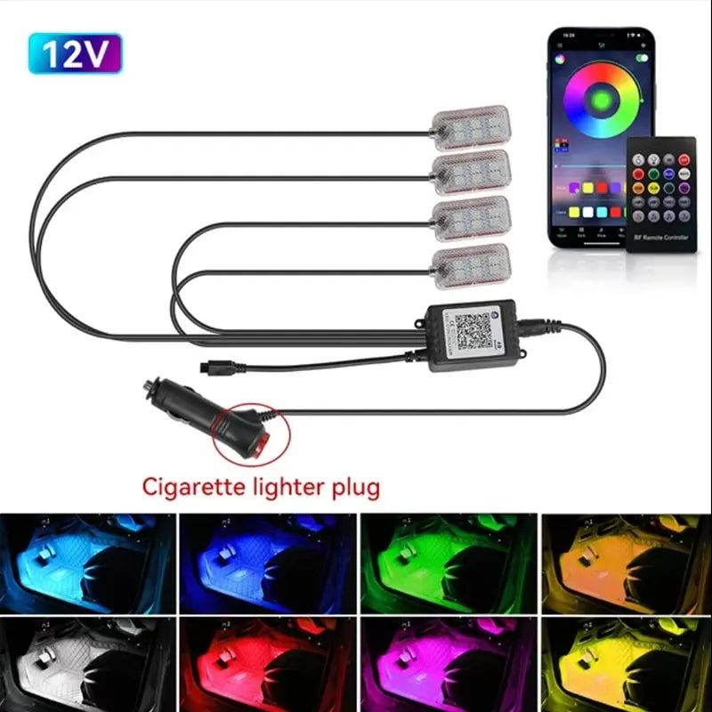 Neon LED Car Interior Ambient Foot Strip Light Accessories Back light Remote App Music Control Auto Decorative Atmosphere Lamp