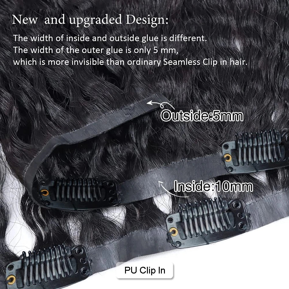 Seamless PU Clip In Hair Extensions Human Hair Water Wave Burmese Weft Clip Ins Extensions Curly 100g/120g/200g/240g
