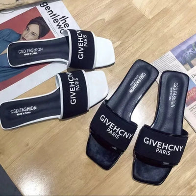 Luxury Design Women's Summer Letter Flat Heel Slippers 2024 Outdoor Trendy Ladies Sandals Female Beach Slippers