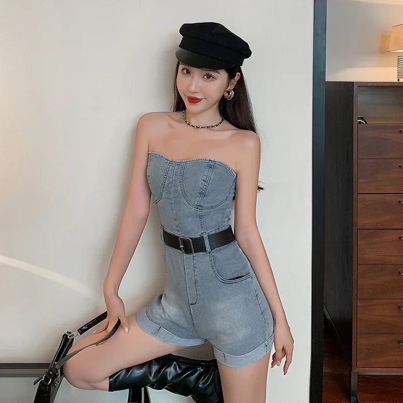 2024 Summer Rompers Women Jeans Jumpsuit Off Shoulder Loose Casual Denim Rompers Womens Jumpsuits Wide Leg Casual Denim Overalls