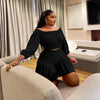 Customized Plus Size Women's Set Long Sleeve Slash Neck T-Shirt and Shorts 2025 Summer Ruched Two 2 Piece Set Outfits Tracksuit