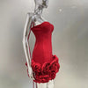 Red Color Women Sexy Strapless Ball Gown Mini Fashion Celebrity Nightclub Party Dress Birthday Cocktail Girls' Outfit