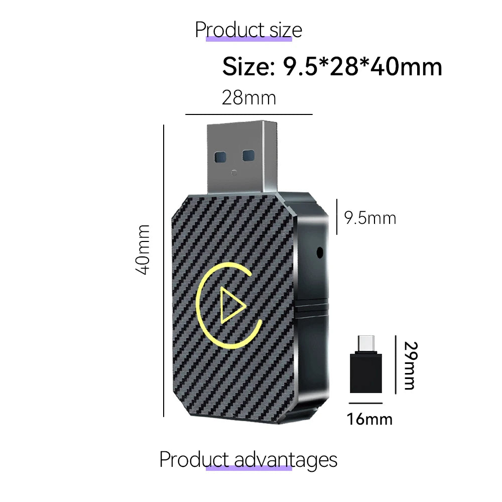 2 in 1 Wireless CarPlay Adapter & Android Auto Wireless Adapter, Type-C/USB Plug & Play Carplay Wireless Adapter Auto Connect