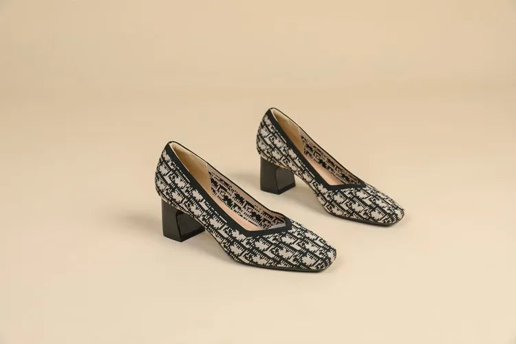 DIMANYU Women Dress Shoes Square Toe 2025 New Knitted High Heel Pumps Women's Fashion Shoes Large Size Women's Spring Shoes