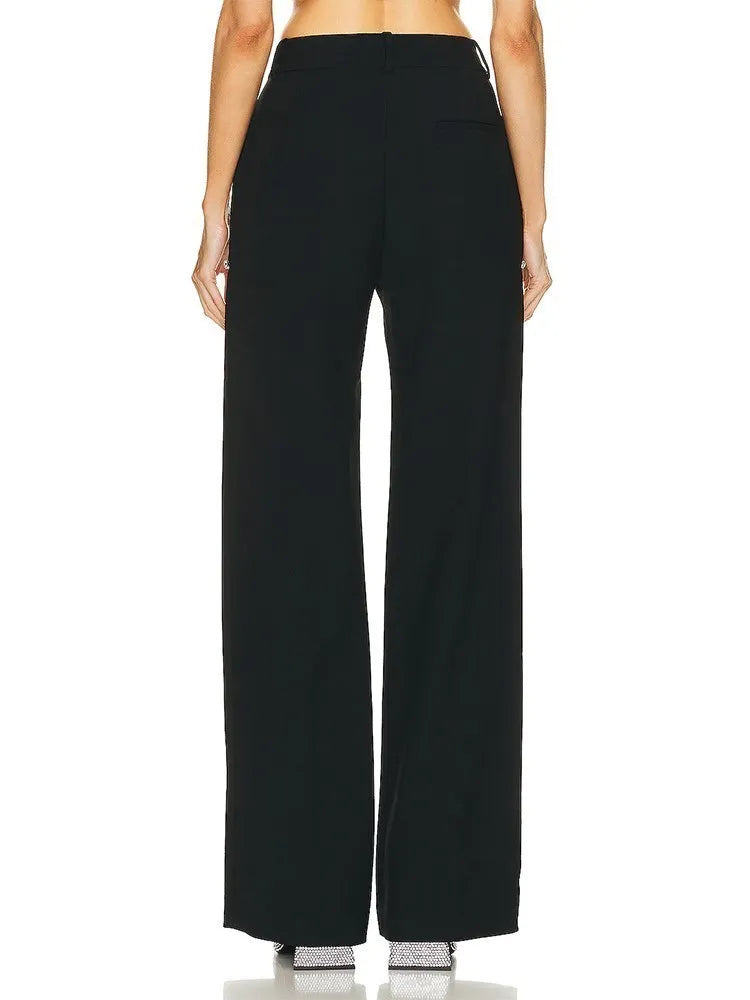 TWOTWINSTYLE Solid Wide Leg Pants For Women High Waist Hollow Out Spliced Diamonds Loose Straight Pant Female Fashion Clothing