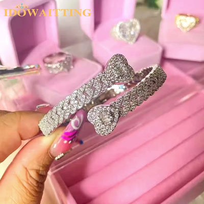 Iced Out Cuff Bangle Paved Setting Bling Cz Cubic Zirconia Wrist Cuban Chain Link Bracelets Fashion Hip Hop Jewelry for Women