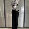 Summer New Women Sexy Sewed Crystal Diamonds Black Long Bandage Two Piece Set Celebrity Evening Party Long Skirt Suits