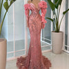 Pink Beaded Mermaid Evening Dress Long Formal Luxury Wedding Party Gowns 2025 Arabic For Black Girls Ceremony Prom Dresses
