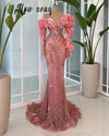 Pink Beaded Mermaid Evening Dress Long Formal Luxury Wedding Party Gowns 2025 Arabic For Black Girls Ceremony Prom Dresses