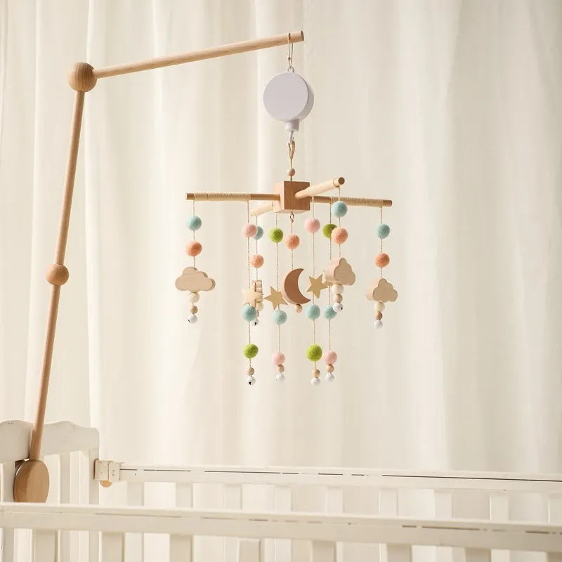 Crib Mobile Bed Bell Wooden Baby Rattles Soft Felt Cartoon Animal Bed Bell Newborn Music Box Hanging Toy Crib Bracket Baby Gifts