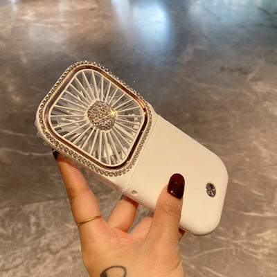 USB Folding Portable Mini Charging Small Fan Rhinestones Handheld Desktop Stand for Student Office Universal Cooling Ventilador