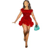 Spring And Summer Women's Clothing MINI Short Solid Color New Wind Sequins Halter Beach Dress One-word Shoulder Feathers Spice G