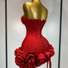 Women Sexy Strapless Flower Prom Gown Mini Dress Celebrity Red Carpet Fashion Evening Party Celebrate Birthday Club Dresses