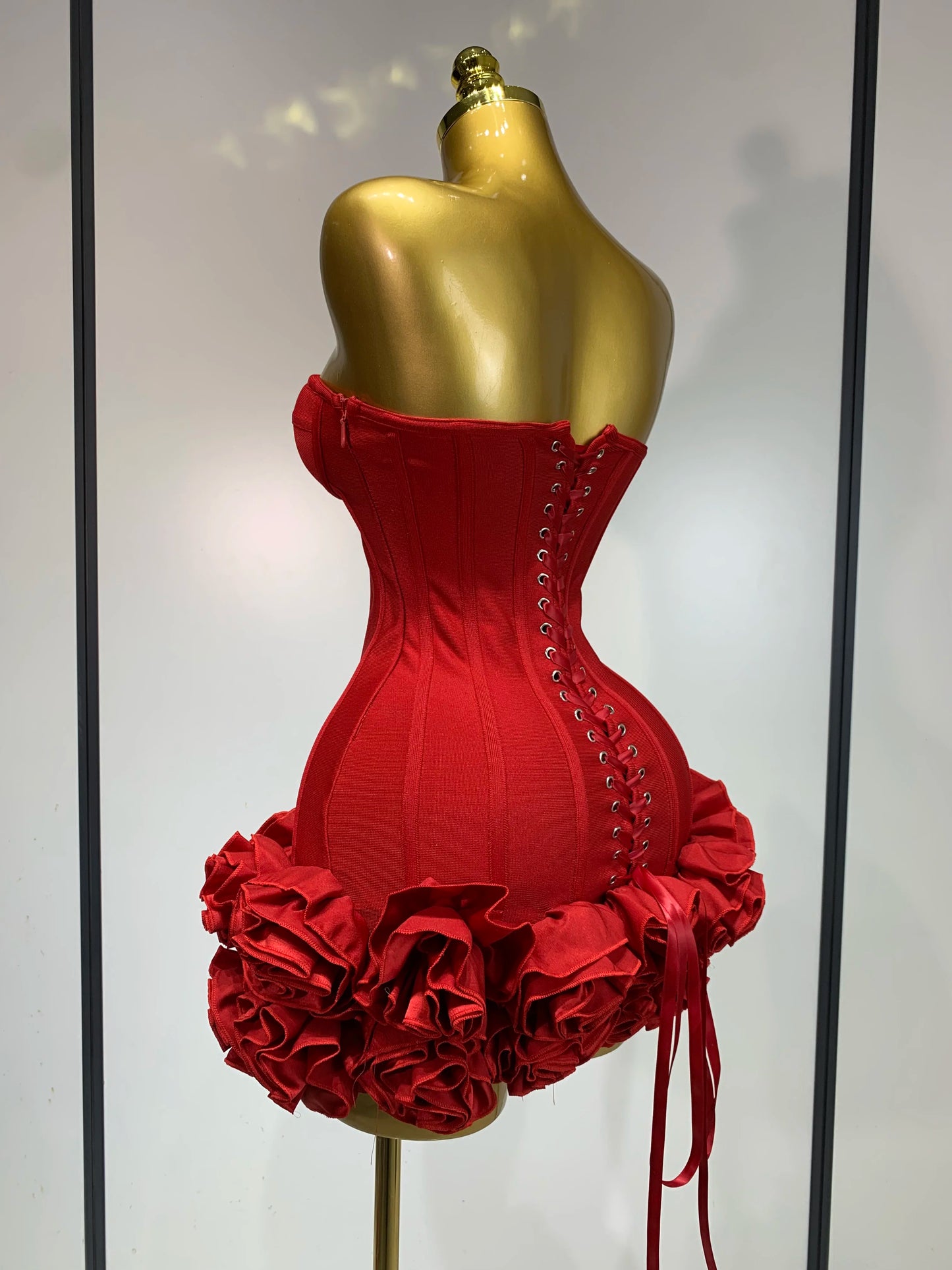 Women Sexy Strapless Flower Prom Gown Mini Dress Celebrity Red Carpet Fashion Evening Party Celebrate Birthday Club Dresses