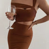 Women Summer Sexy Hollow Out Brown Midi Knee Length Bodycon Bandage Dress 2023 Designer Elegant Evening Party Dress Vestido