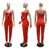 Spaghetti Strap Deep V Neck Sexy Women Straight Jumpsuits Rompers 2023 Rhinestone Big Bowknot Party Jumpsuit Birthday Outfits