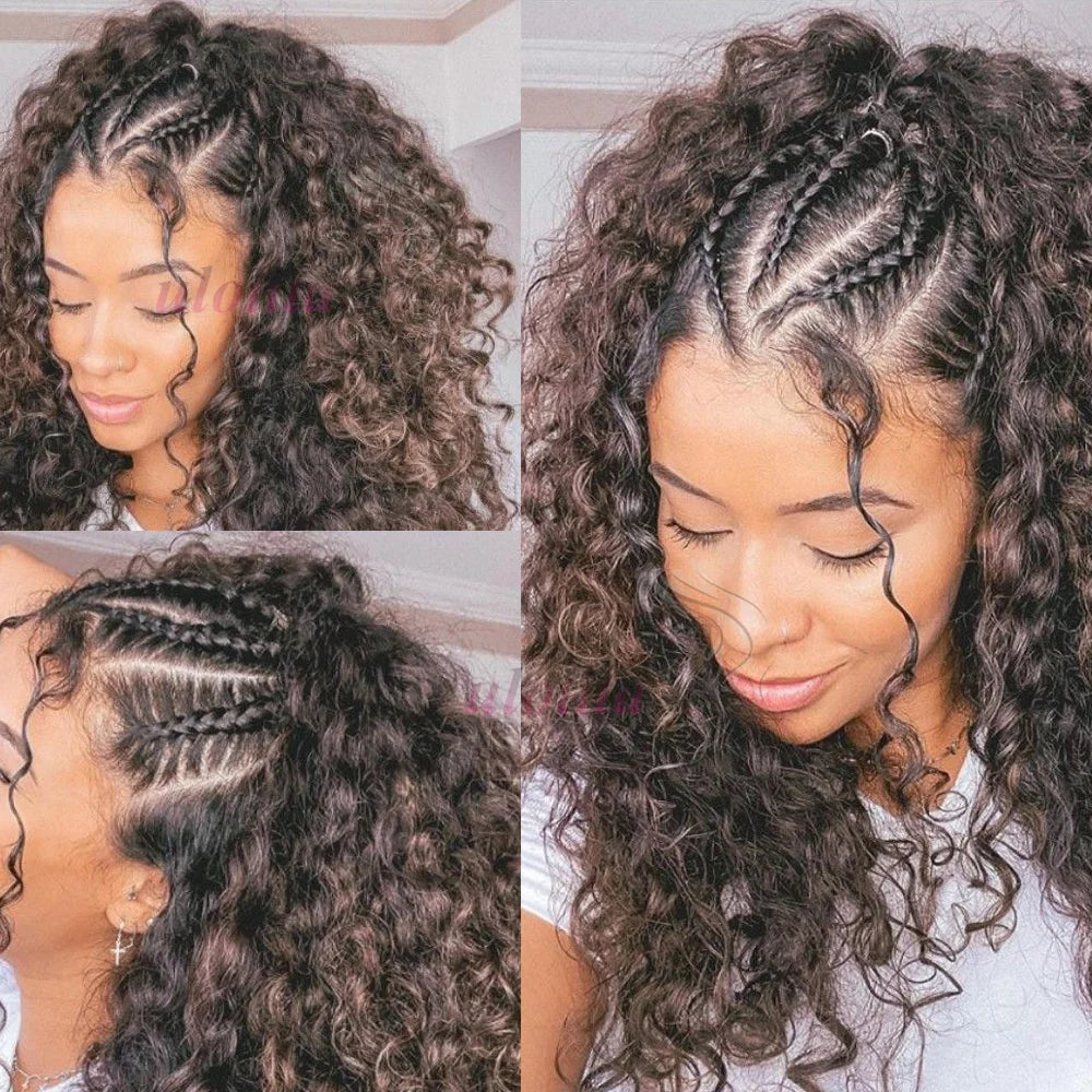 Braided Wigs 100% Human Hair 13X4 Lace Front Wig Braided Wigs With Baby Hair Wigs For Women Kinky Curly Hair Wigs Curly Bob Wig