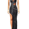 Beyprern Luxury Black Crystal Long Maxi Dress Gown Sparkle Mesh Patchwork High Slit Party Club Dress Birthday Outfits Night Wear