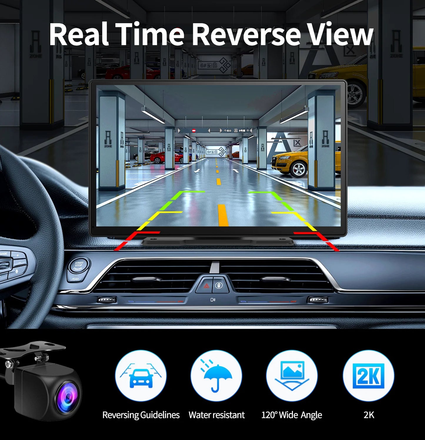 9'' Imagebon A8Pro ADAS Wireless Carplay & Android Auto Dash Cam 4K Rearview Camera 24h Park Monitor GPS Navigation Car DVR