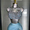 New Women Sexy Two Pieces Set Stretched Crystal Diamonds Night Club Skirt Suits Laced Singer Dancer Stage Performance Costume