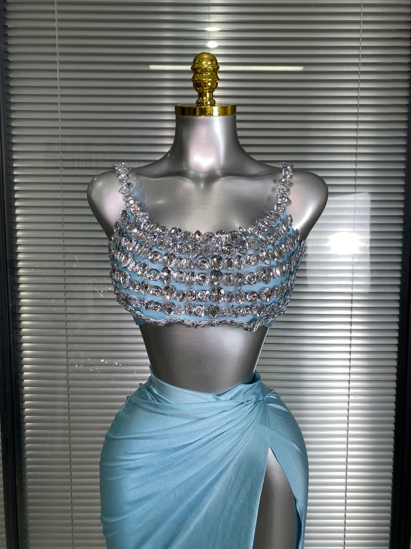 New Women Sexy Two Pieces Set Stretched Crystal Diamonds Night Club Skirt Suits Laced Singer Dancer Stage Performance Costume