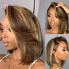 SIMMEL Ombre 4x4 Lace Closure Wig Highlight Colored Human Hair Wigs Highlight Brown Bob Wigs Straight Remy Hair 180 Density