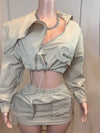 CM.YAYA Fashion Safari Style Women's Set Long Sleeve Zipper Fly Tops and Cargo Midi Mini Skirts Suit 2025 Two 2Piece Sets Outfit