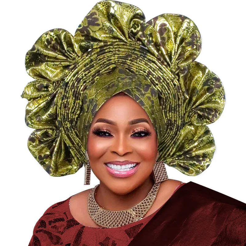 Already Made Turban Cap for Women Nigerian Wedding Headpiece African Auto Gele Headtie Aso Oke Headgear Bonnet Head Wrap Hijab