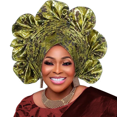 Already Made Turban Cap for Women Nigerian Wedding Headpiece African Auto Gele Headtie Aso Oke Headgear Bonnet Head Wrap Hijab