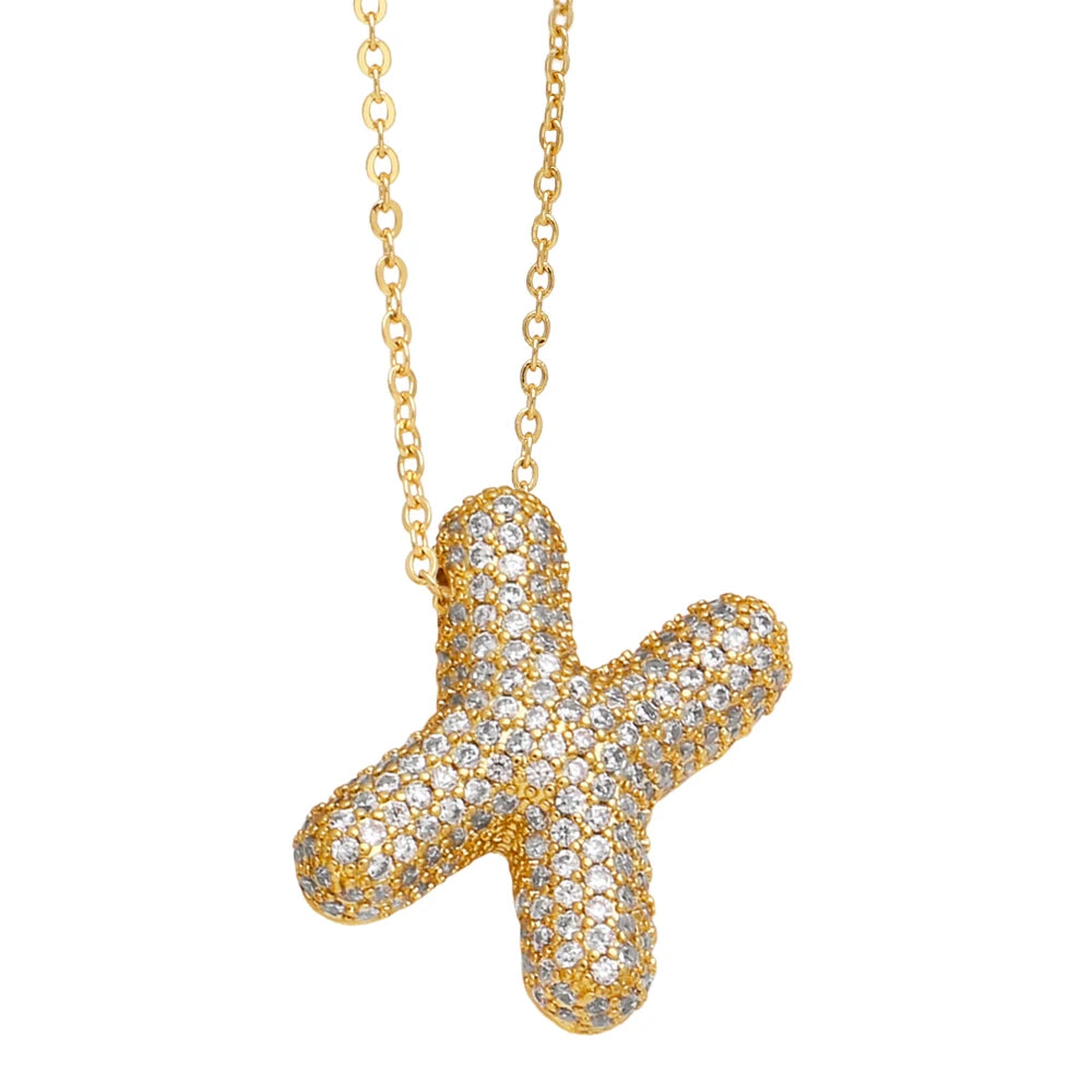 FLOLA Chunky Clear Crystal Initial Necklaces For Women Bubble Letter Necklace Custom Name Jewelry Birthday Gifts nkeb798