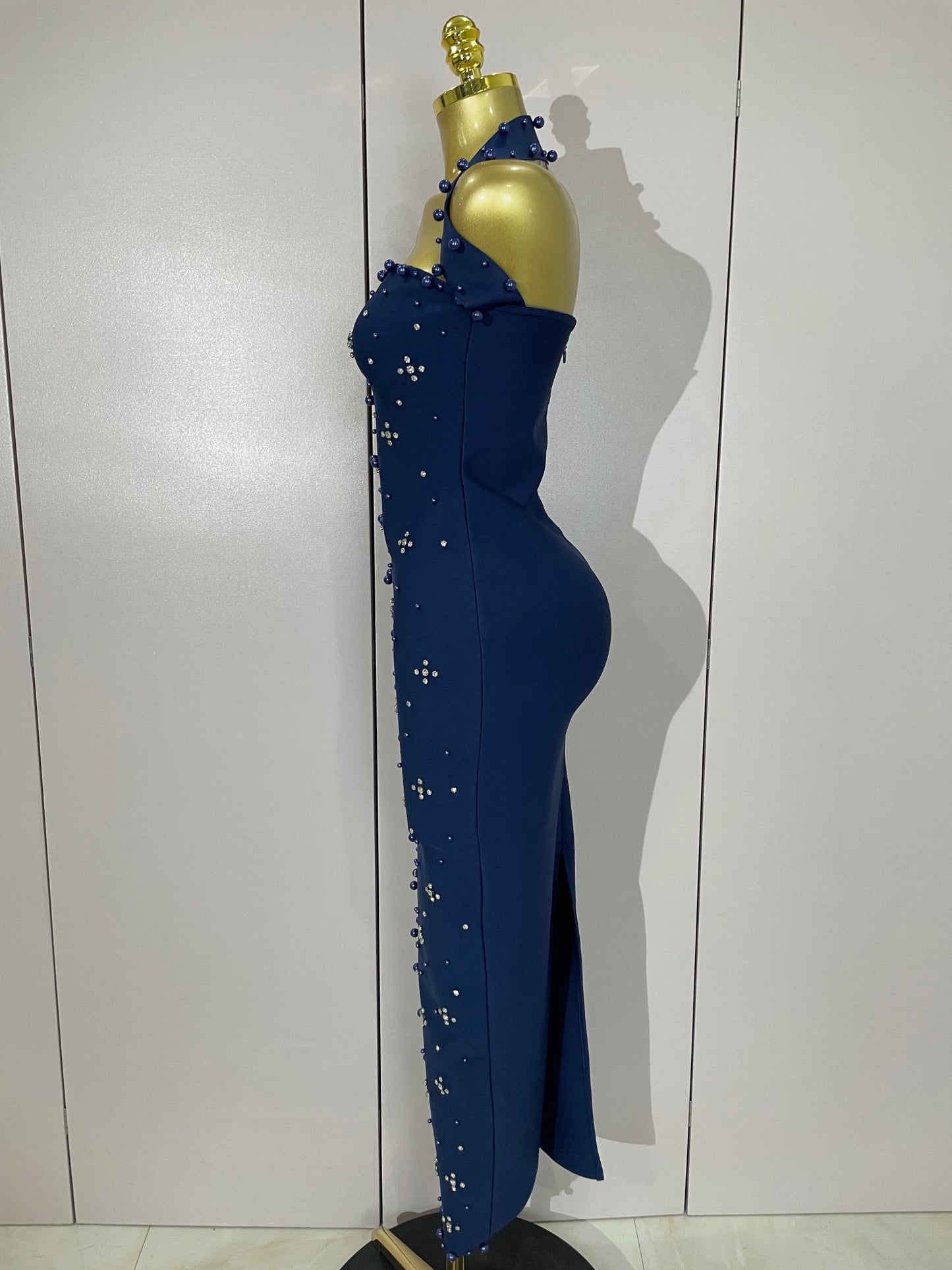 2025 Luxury Shining Diamonds Pearls Sleeveless Bodycon Bandage Long Dress Women Celebrate Evening Party Elegant Birthday Gowns