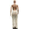 FAGADOER Sexy Hollow Out Tassels Pants Two Piece Sets Women Halter Sleeveless Backless Crop Top + Pants Outfit Female Streetwear