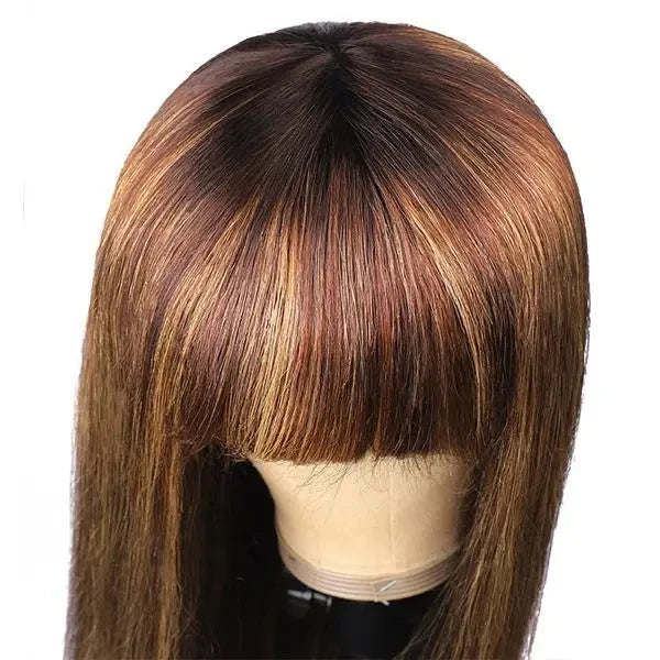 Rebecca 180D Straight Human Hair Wig With Bangs Fringe For Women Highlight Straight Bob Wigs Full Machine Made Put On And Go