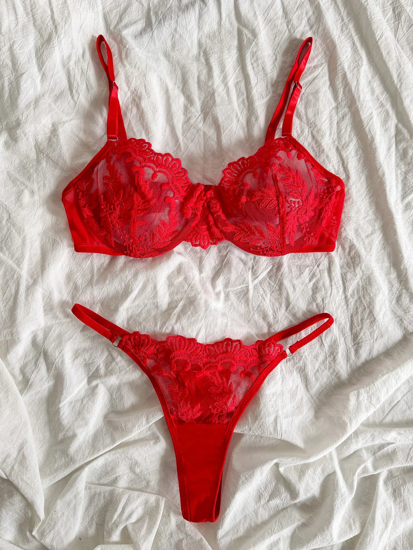 Floral tube Embroidered no padding Bra & Thongs Panties, Underwire Lingerie Set, Women's Lingerie & Underwear