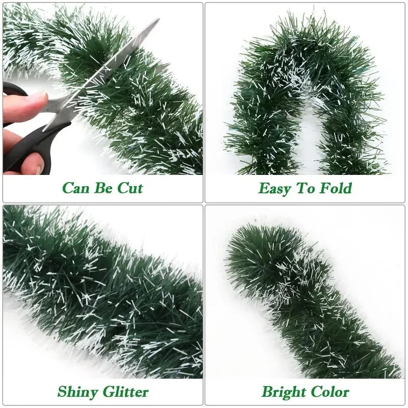 Christmas Tinsel Ribbons Green Cane Ribbon Garland Xmas Tree Hanging Pendent Wreath Ornament Home Party Decor Supplies Wholesale