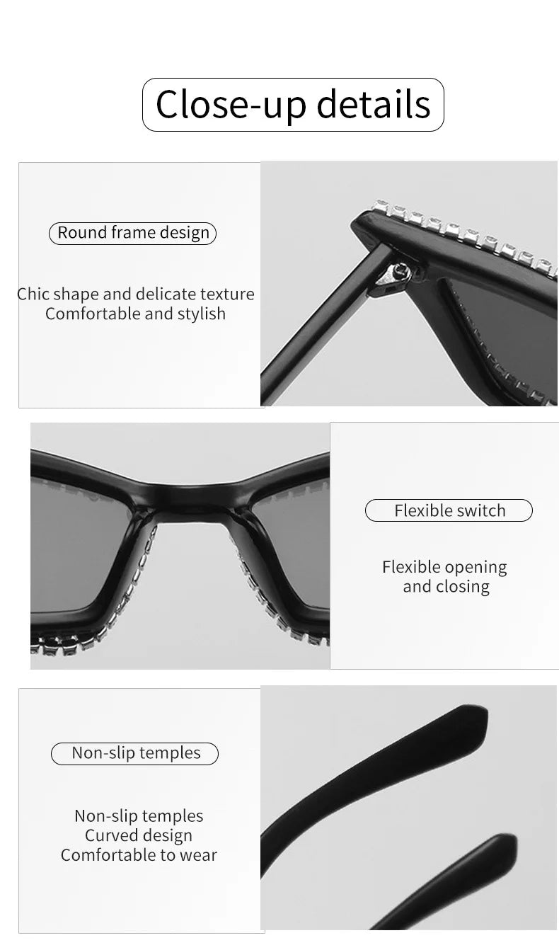 Fashion CAT EYE Rhinestone Bling Sunglasses Women Vintage Brand Luxury Small Frame Ladies Gradient Sun Glasses Oculos UV400
