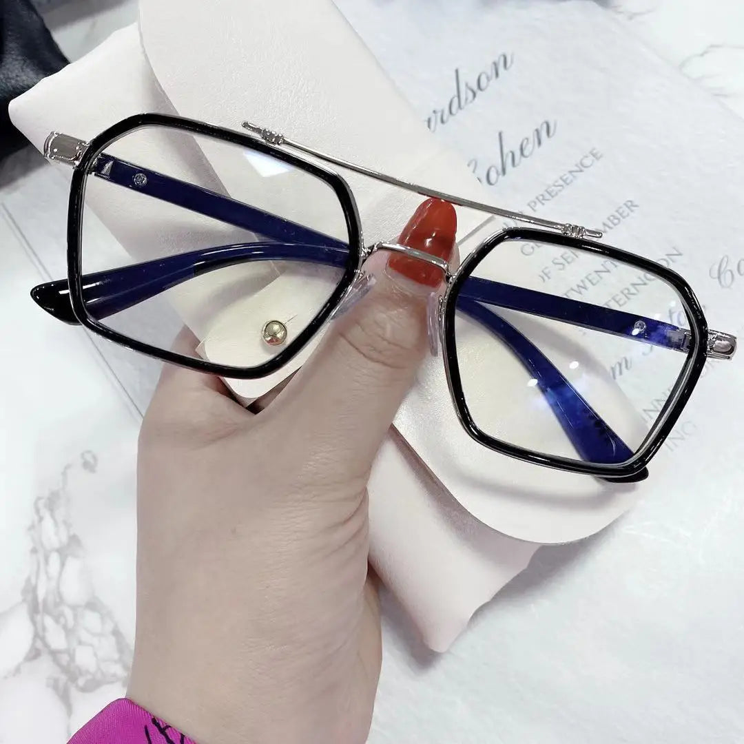 NEW Double Bridge Square Anti-blue Light Glasses Women Men Vintage Transparent Computer Glasses Oversize Frame Eyeglasses