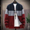 Autumn Winter Cardigan Sweater Men Fleece Zipper Sweaters Velvet Contrast Striped Sweater Coats Casual Jackets