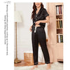 Women's Pajama Pocket Heart Embroidered Pajama Set Satin Comfortable Short Sleeve Button Pajama Lounge Pant For Women Sleepwear