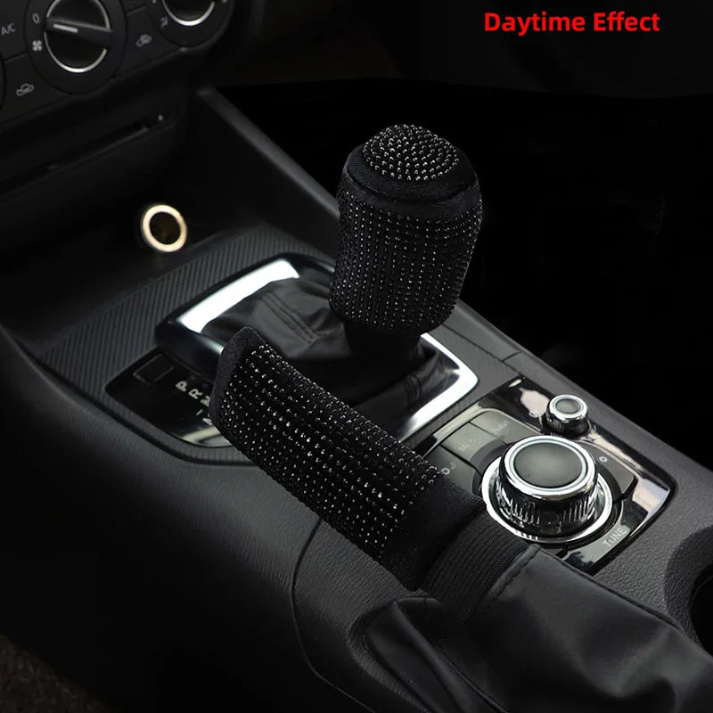 Car Supplies Flash Diamond Encrusted Plush Leather Cloth Art Breathable Handbrake Set File Handle Set GM Interior Supplies
