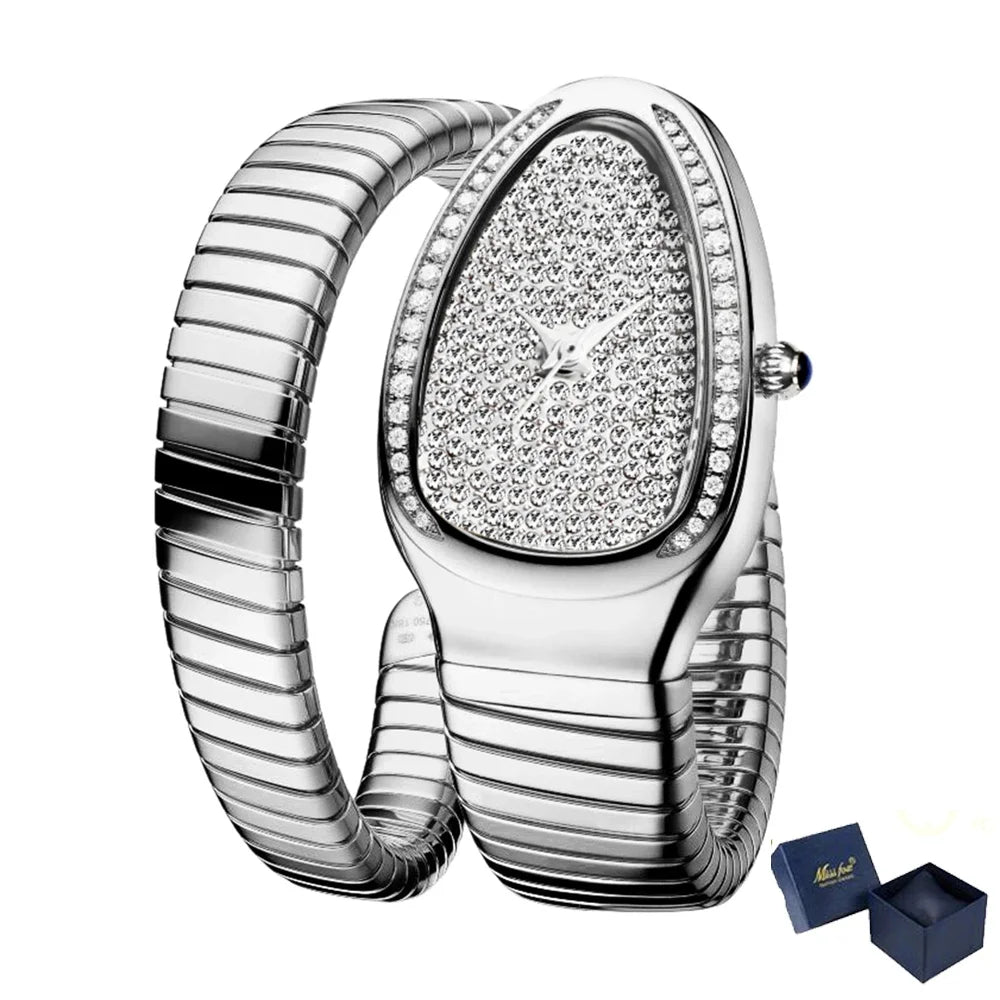 Classic Snake Shape Watch For Women Gold Silver Scaleable Bracelet Womens Watches Bling Diamonds Quartz Ladies Wristwatch