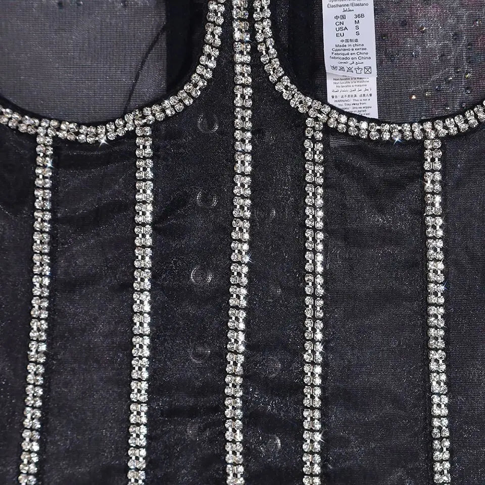 Women's Evening Corset Rhinestone Lace-up Corset Underbust Mesh Bustier Crop Top Bodices Sexy Lingerie Women Body Shaper