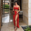 Hugcitar Fashion 2 Pcs Sets Strapless Tie Flower Draped Sexy Crop Tank Top Slit Tassel Maxi Skirt Women Outfit Festival Party