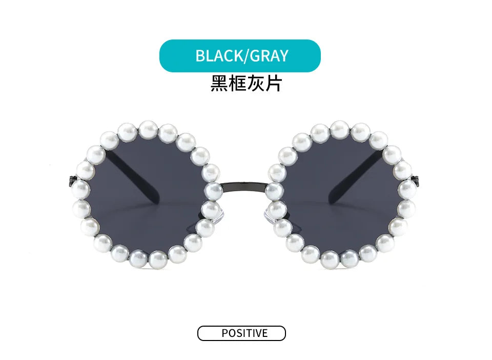 New Children's Circle Form Sunglasses Girl Decorative Pearl Frame Fashion Sun Glasses Cute Baby Outdoor Sunshade Eyewear UV400