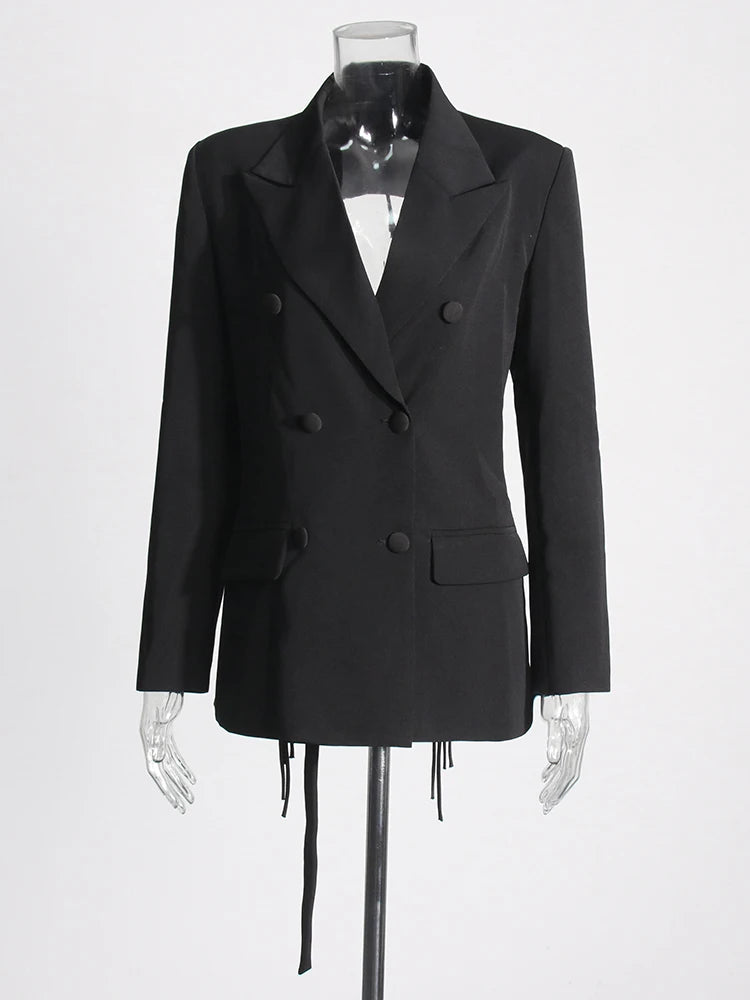 TWOTWINSTYLE Patchwork Diamonds Backless Blazer For Women Notched Collar Long Sleeve Spliced Button Chic Blazers Female Style