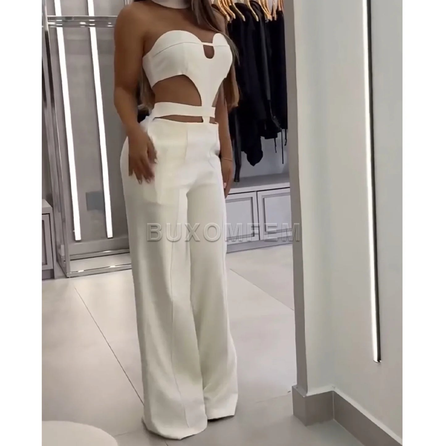 Female Sets Chic 2025 Summer Lady Suit Stylish Outwear Pants Women's Set Strapless Sleeveless Slim Fashion Wide Leg Trousers