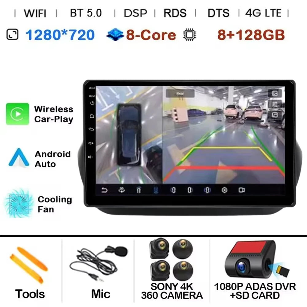 Android 14 Radio For Fiat Fiorino Qubo For Citroen Nemo For Peugeot Bipper 2008-2017 Car stereo Multimedia Player Carplay Auto