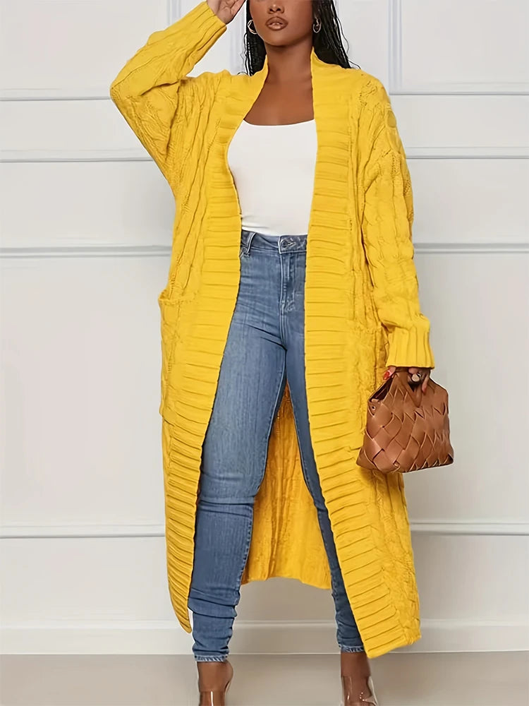 Plus Size Fall and Winter New 2023 Women's Solid Color Cardigan, Casual Knit Cardigan with Pockets Commuter Style Sweater XL-5XL
