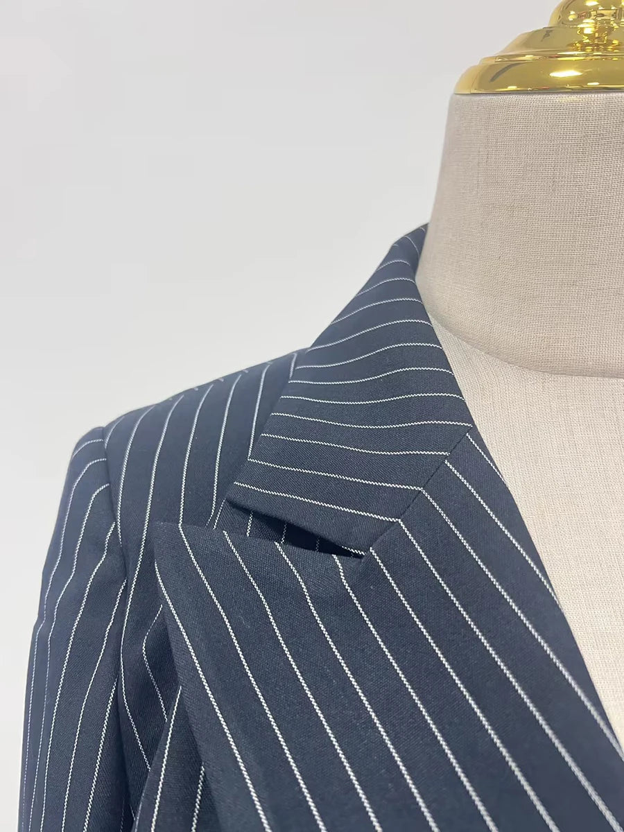 TWOTWINSTYLE Striped Temperament Blazers For Women Notched Collar Long Sleeve Tunic Patchwork Double Breasted Coats Female New