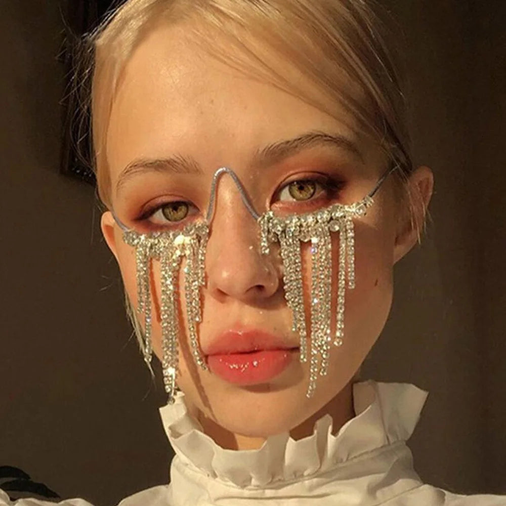 Stonefans Mesh Glasses Frames for Women Luxury 2024 Y2k Accessories Face Jewelry Belly Dance Statement Crystal Charms Display